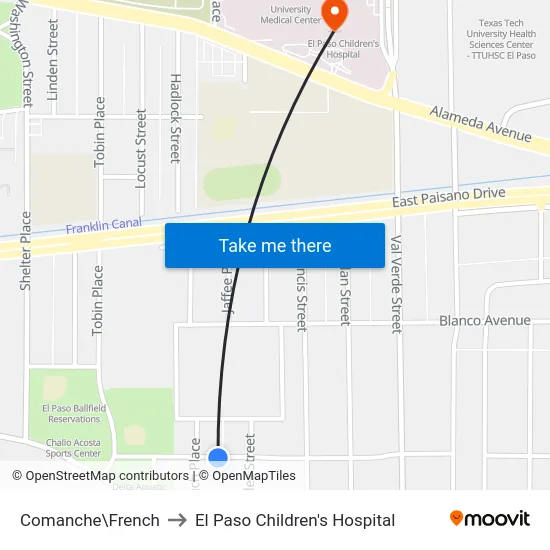Comanche\French to El Paso Children's Hospital map
