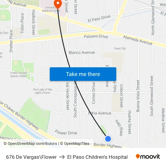 676 De Vargas\Flower to El Paso Children's Hospital map