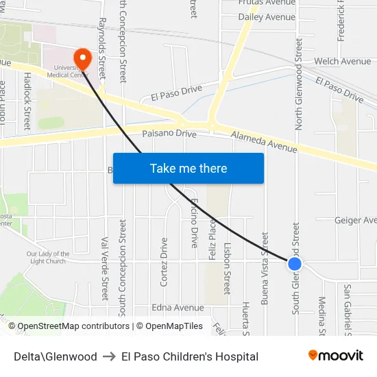 Delta\Glenwood to El Paso Children's Hospital map