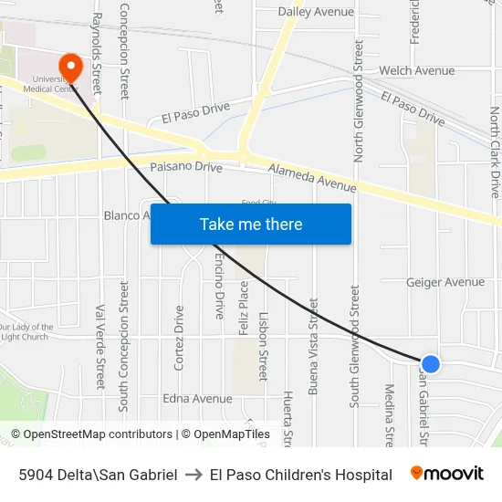 5904 Delta\San Gabriel to El Paso Children's Hospital map