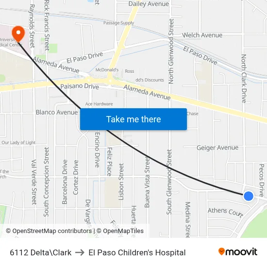 6112 Delta\Clark to El Paso Children's Hospital map