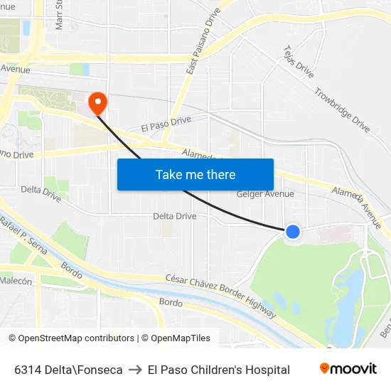 6314 Delta\Fonseca to El Paso Children's Hospital map