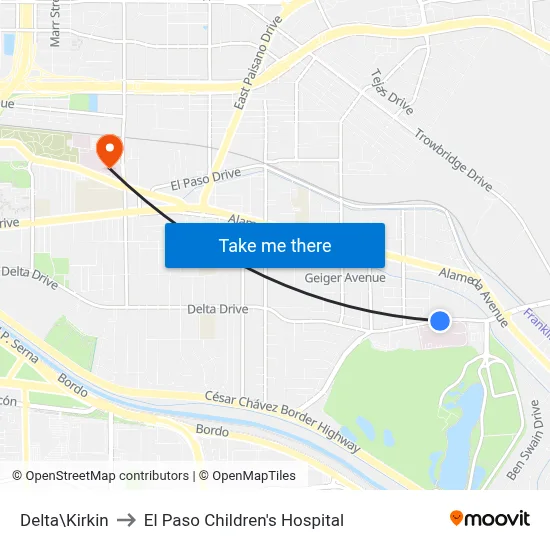Delta\Kirkin to El Paso Children's Hospital map