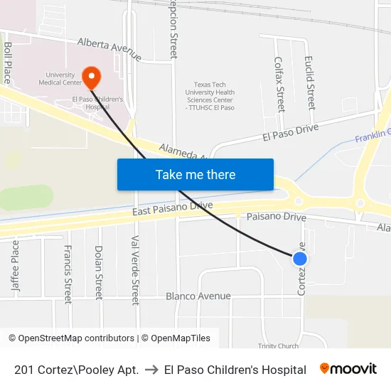 201 Cortez\Pooley Apt. to El Paso Children's Hospital map