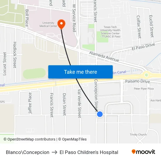 Blanco\Concepcion to El Paso Children's Hospital map