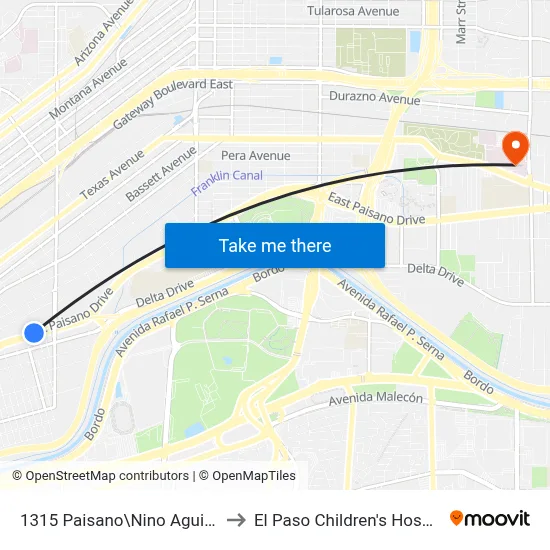 1315 Paisano\Nino Aguilera to El Paso Children's Hospital map