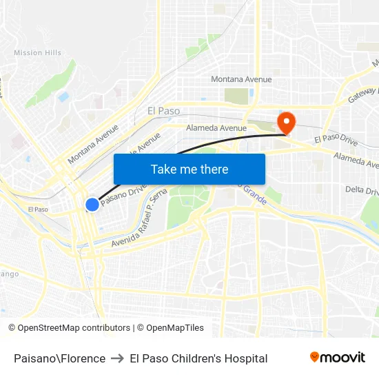 Paisano\Florence to El Paso Children's Hospital map