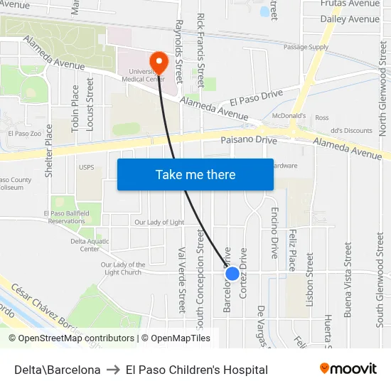 Delta\Barcelona to El Paso Children's Hospital map