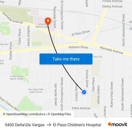5400 Delta\De Vargas to El Paso Children's Hospital map
