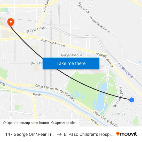 147 George Orr \Pear Tree to El Paso Children's Hospital map