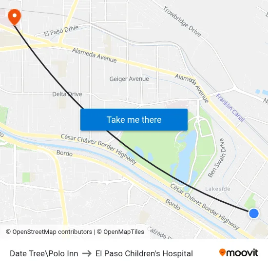 Date Tree\Polo Inn to El Paso Children's Hospital map