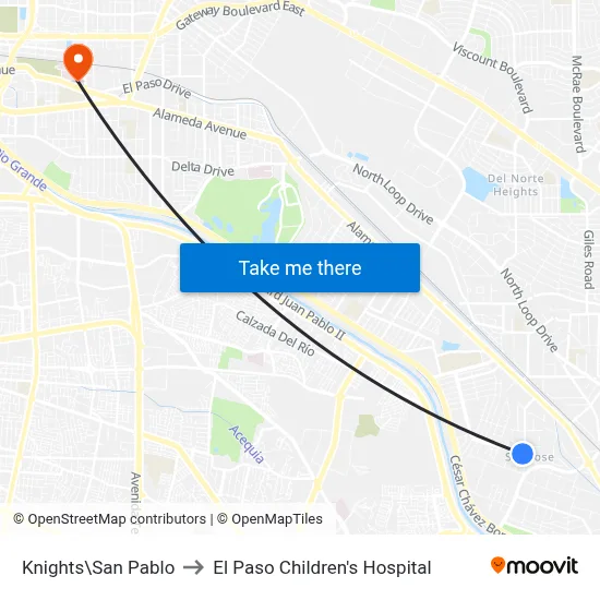 Knights\San Pablo to El Paso Children's Hospital map