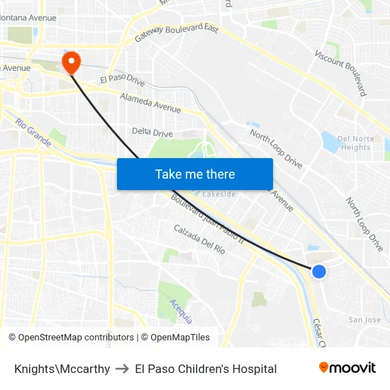 Knights\Mccarthy to El Paso Children's Hospital map
