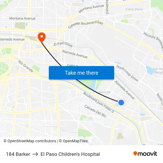 184 Barker to El Paso Children's Hospital map