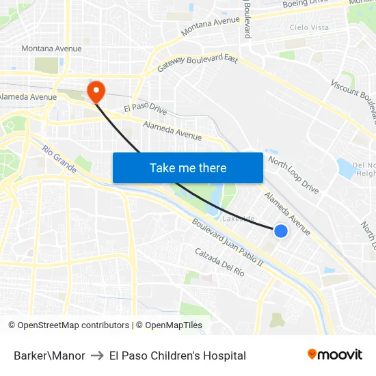 Barker\Manor to El Paso Children's Hospital map