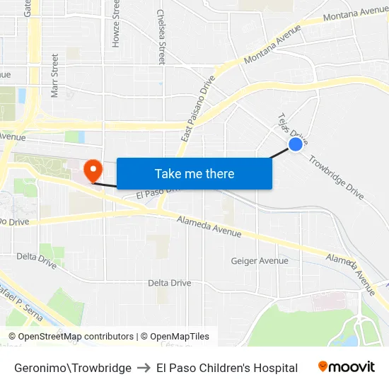 Geronimo\Trowbridge to El Paso Children's Hospital map
