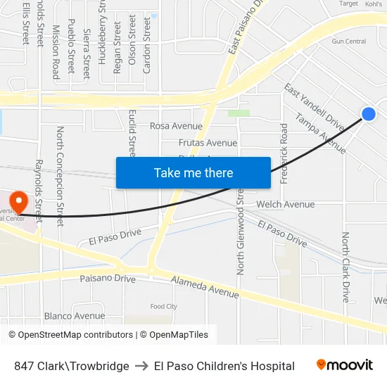 847 Clark\Trowbridge to El Paso Children's Hospital map