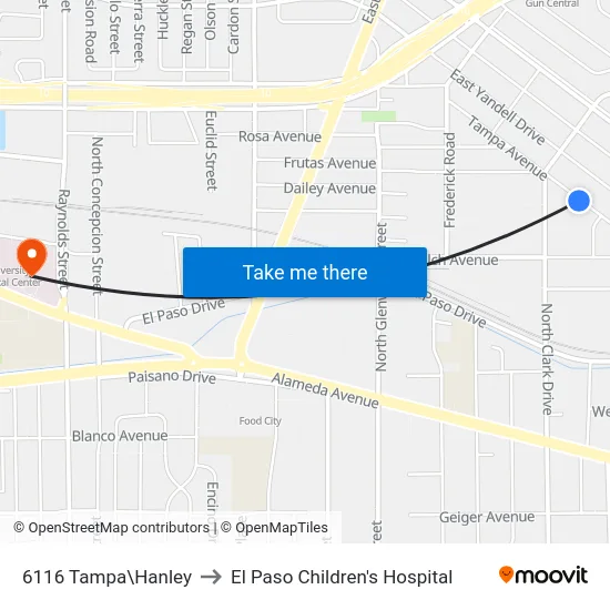 6116 Tampa\Hanley to El Paso Children's Hospital map