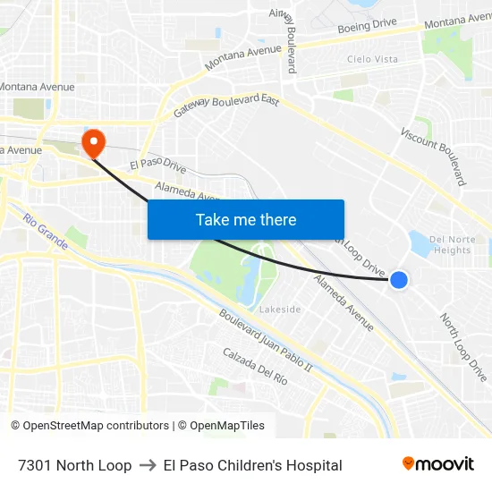 7301 North Loop to El Paso Children's Hospital map