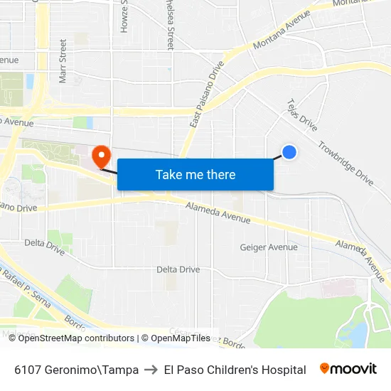 6107 Geronimo\Tampa to El Paso Children's Hospital map