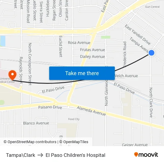 Tampa\Clark to El Paso Children's Hospital map