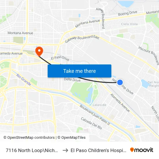 7116 North Loop\Nichols to El Paso Children's Hospital map
