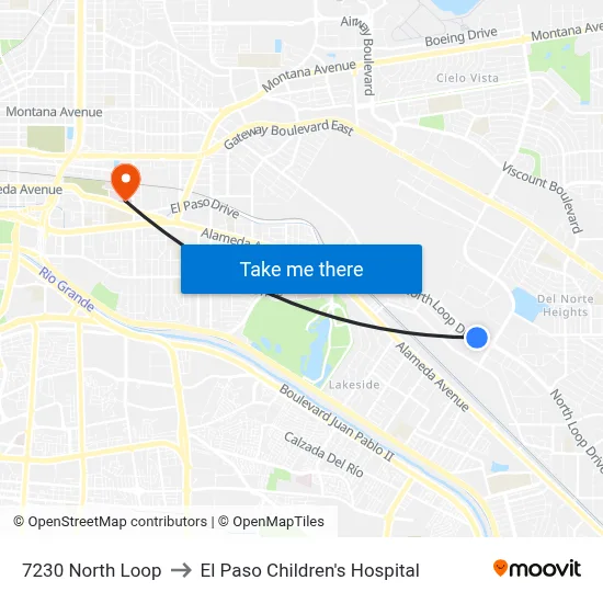 7230 North Loop to El Paso Children's Hospital map