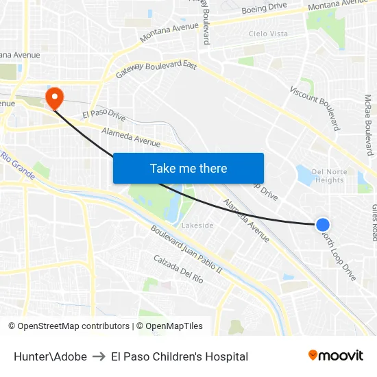 Hunter\Adobe to El Paso Children's Hospital map