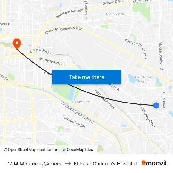 7704 Monterrey\Ameca to El Paso Children's Hospital map