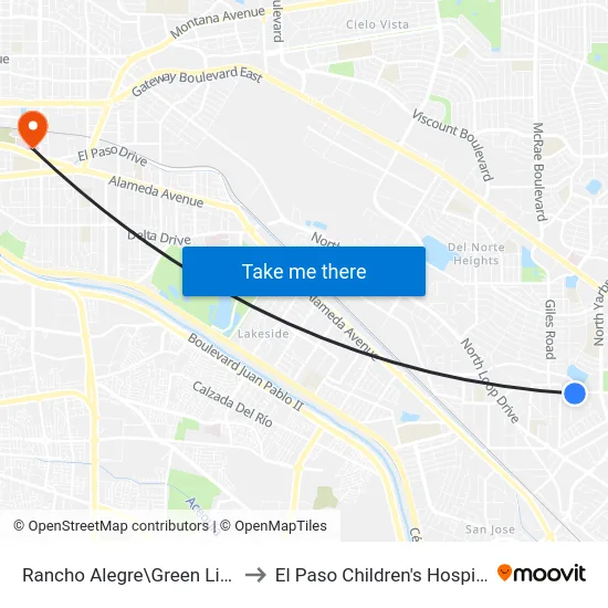 Rancho Alegre\Green Lilac to El Paso Children's Hospital map