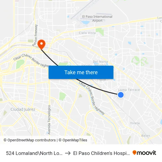 524 Lomaland\North Loop to El Paso Children's Hospital map