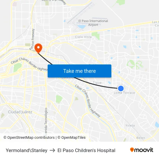 Yermoland\Stanley to El Paso Children's Hospital map
