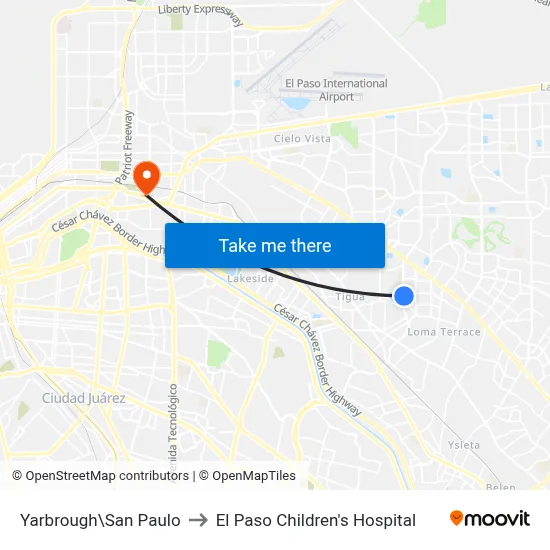 Yarbrough\San Paulo to El Paso Children's Hospital map