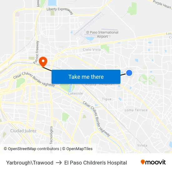 Yarbrough\Trawood to El Paso Children's Hospital map
