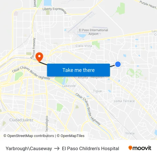 Yarbrough\Causeway to El Paso Children's Hospital map