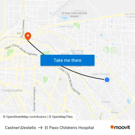 Castner\Destello to El Paso Children's Hospital map