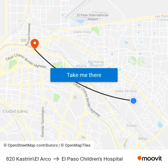 820 Kastrin\El Arco to El Paso Children's Hospital map