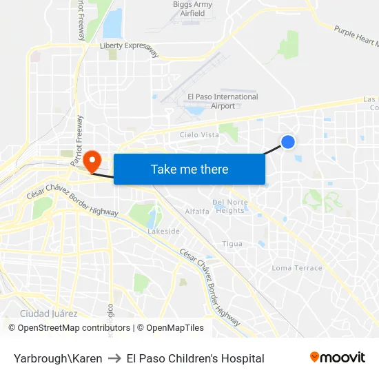 Yarbrough\Karen to El Paso Children's Hospital map