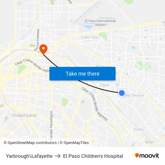 Yarbrough\Lafayette to El Paso Children's Hospital map