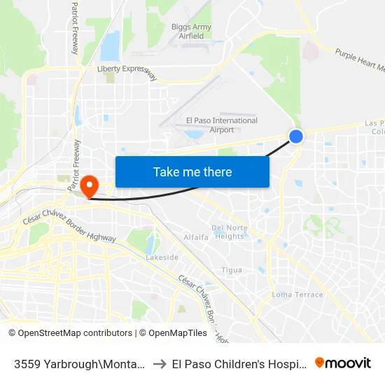 3559 Yarbrough\Montana to El Paso Children's Hospital map