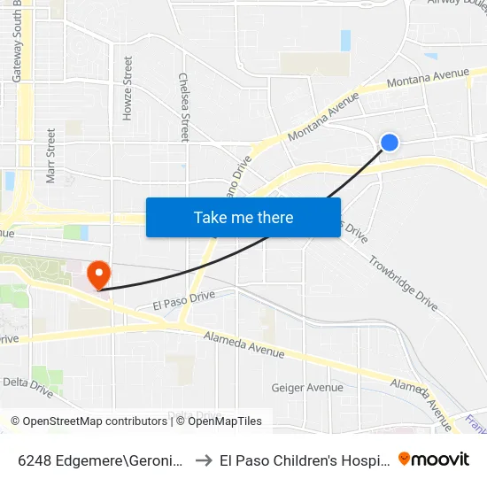 6248 Edgemere\Geronimo to El Paso Children's Hospital map