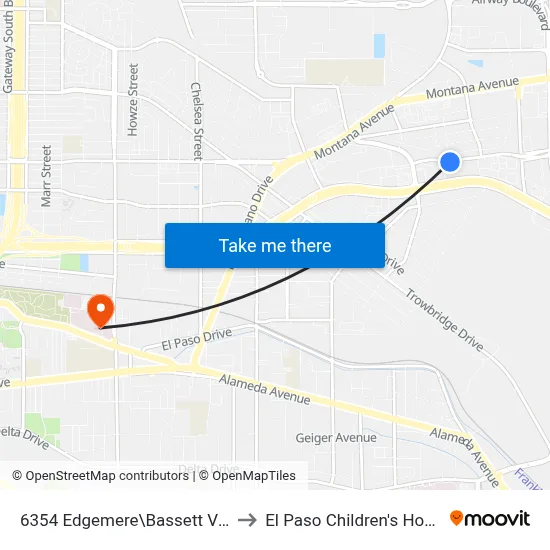 6354 Edgemere\Bassett Village to El Paso Children's Hospital map