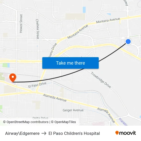 Airway\Edgemere to El Paso Children's Hospital map