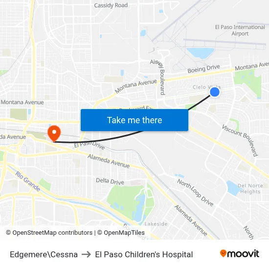Edgemere\Cessna to El Paso Children's Hospital map