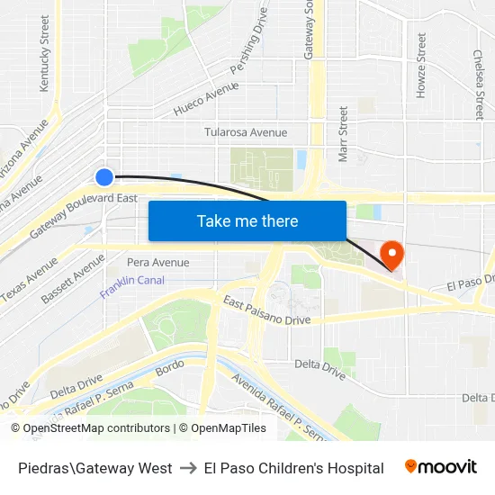 Piedras\Gateway West to El Paso Children's Hospital map