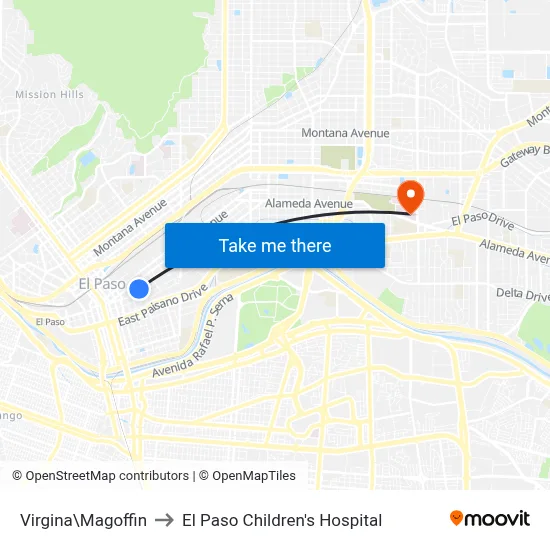 Virgina\Magoffin to El Paso Children's Hospital map