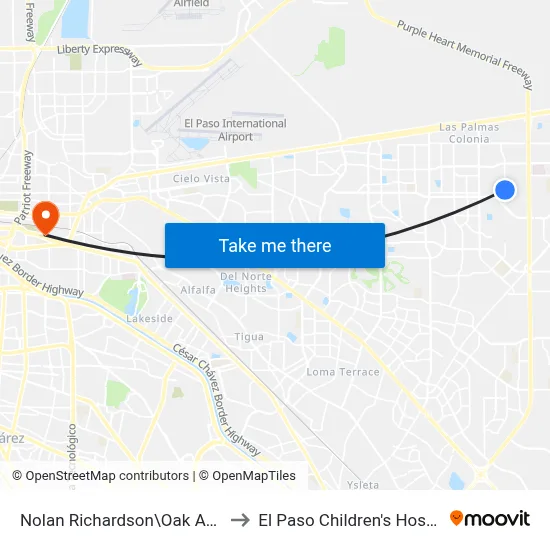 Nolan Richardson\Oak Abbey to El Paso Children's Hospital map