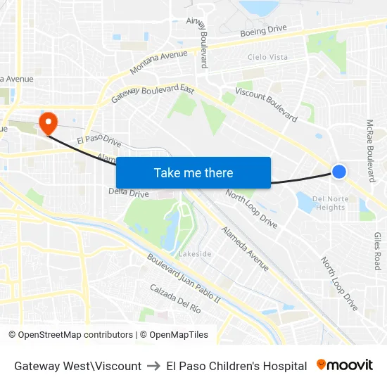 Gateway West\Viscount to El Paso Children's Hospital map