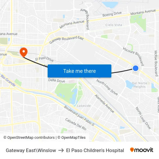 Gateway East\Winslow to El Paso Children's Hospital map