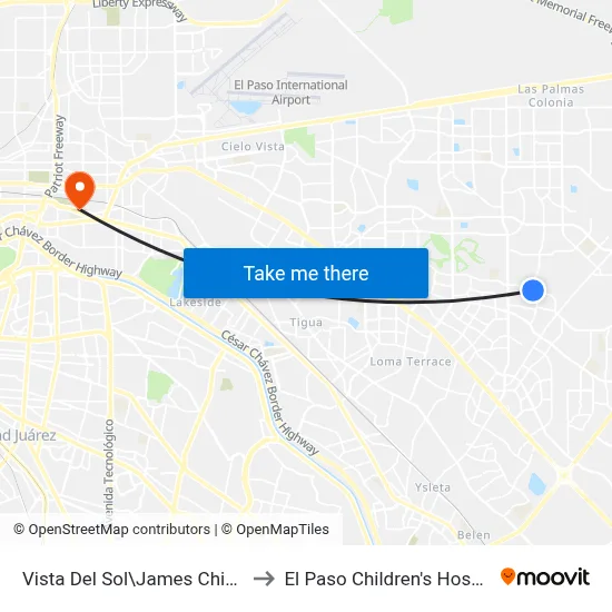 Vista Del Sol\James Chisum to El Paso Children's Hospital map